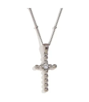 Beaded Cross Necklace Silver
