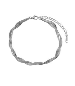 Woven Snake Chain Anklet Silver