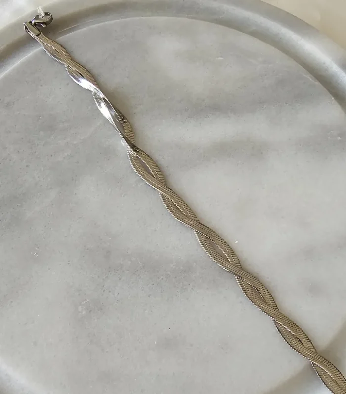 Woven Snake Chain Anklet Silver